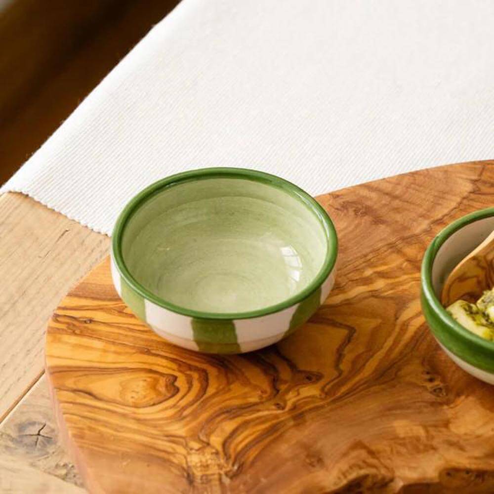 Selbrae House Hand Crafted Green Stripe Ceramic Dip Bowl